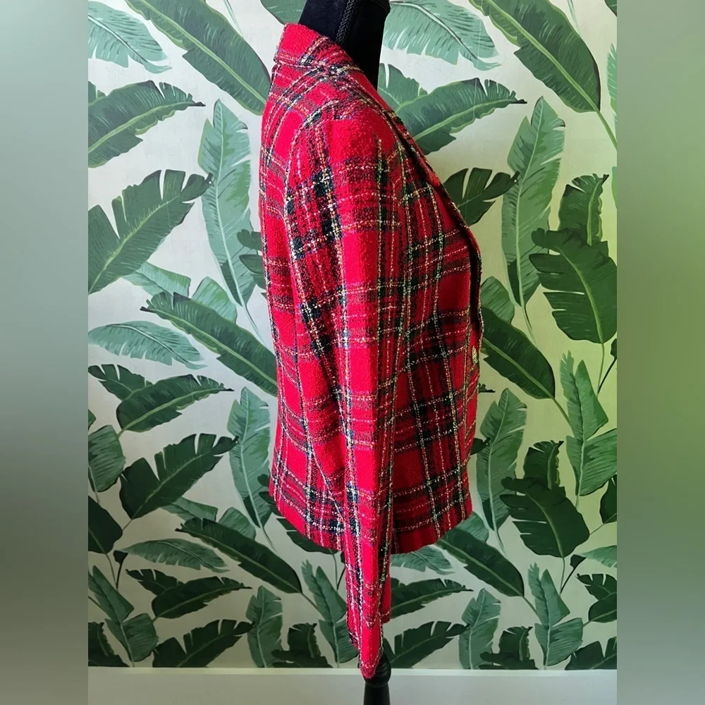 TR Bentley Womens Red Plaid Vintage Tweed Blazer‎ Jacket 12